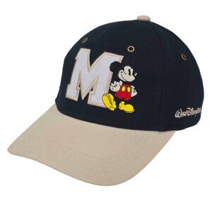 Walt Disney World Mickey Mouse Big M Strapback Dad Hat Cap Navy Blue Beige NEW
